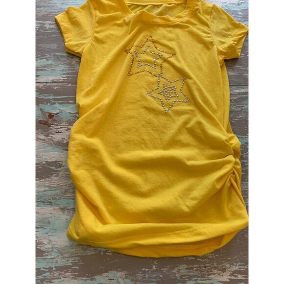 10/12 Sugah & Honey Girls Youth Yellow Tshirt Tunic Rouched Sides Star Detail - Picture 2 of 6
